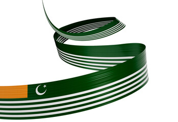 3d Flag Of Kashmir shiny wavy ribbon with crescent moon and star. 3D Illustration.