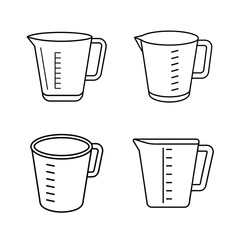 Collection of four simple measuring cups in different shapes and designs in monochrome