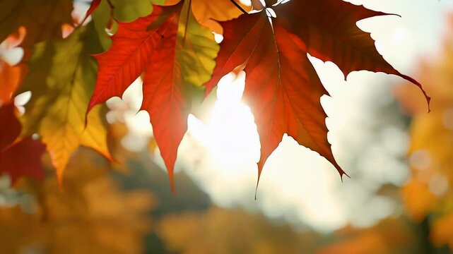 close up high resolution shot vibrant maple leaves swaying wind set colorful autumnal background stunning clarity
