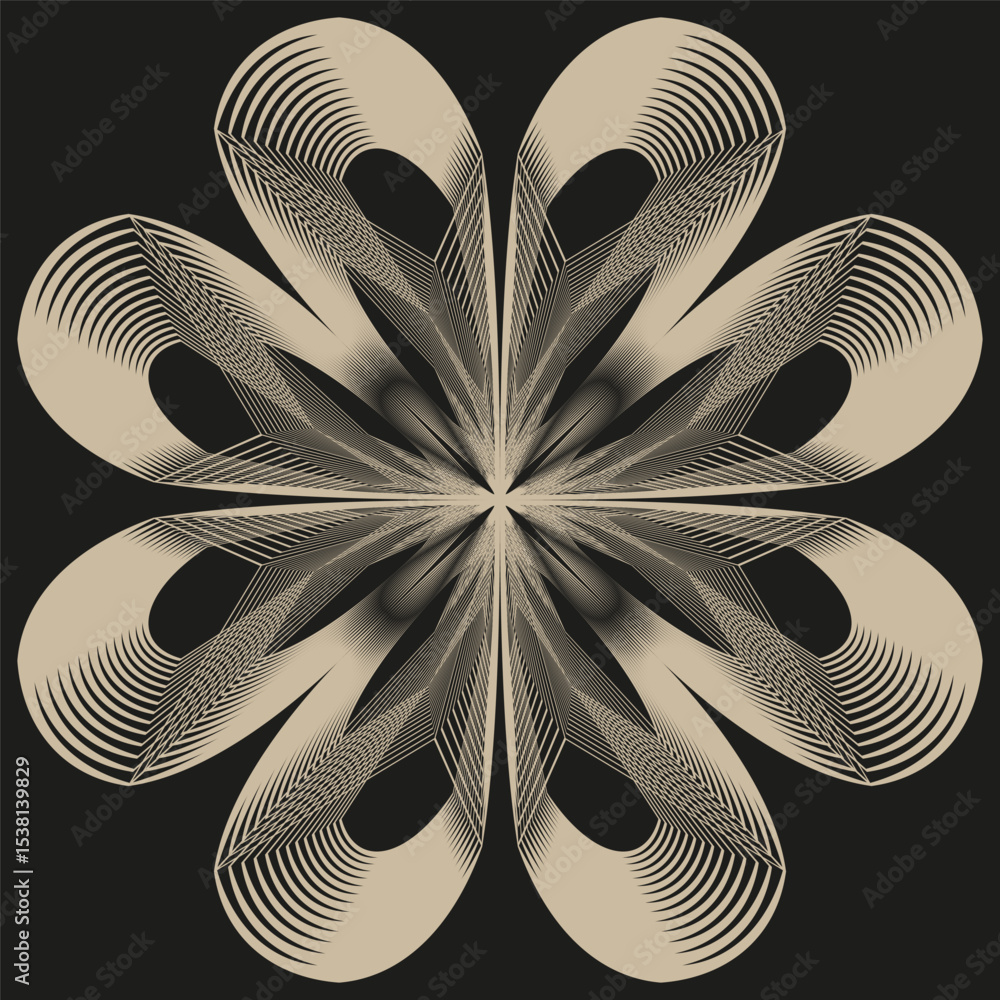 Poster petal swirl shape. brown flower form. abstract vector rotation. shadowed graphic element.