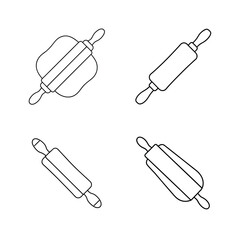 Hand drawn outline illustrations of rolling pins in different perspectives for baking and cooking