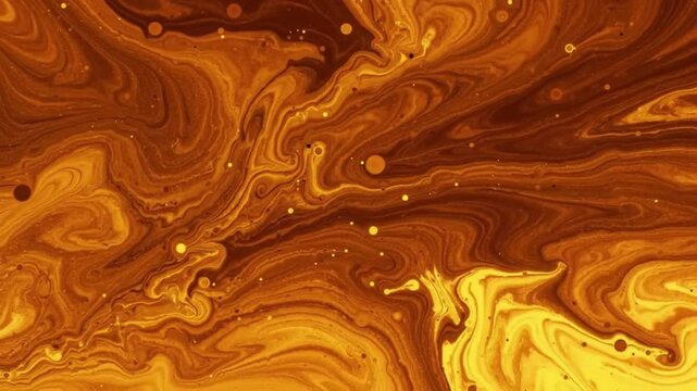 Golden liquid metal swirls form an abstract fractal pattern creating a flowing  wavy and luxurious gold texture
