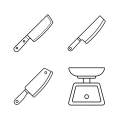 Kitchen utensils vector illustration features different types of knives and a scale for food preparation