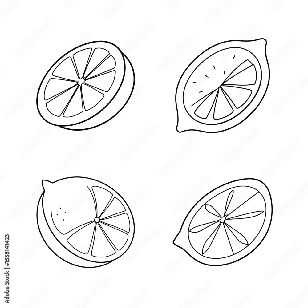 Poster simple hand drawn lemon illustrations show slices and halves suitable for design elements