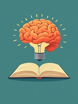 human brain and bulb, a flat design vector art illustration of a stylized human brain with a minimalist light bulb icon integrated, Innovation and Ideas Learning and Knowledge