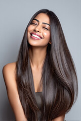 young beautiful gorgeous indian woman with long and smooth hair