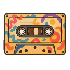 Colorful Retro Cassette Tape with Abstract Design and Fun Patterns
