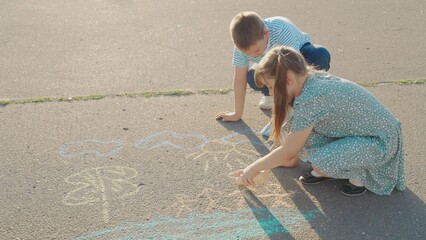 Kid child baby boy girl happy family, child dream, Two kids inspired by the planet, Blue Earth in child s imagination, Peace drawn in real time, Fun with global meaning, Hands sketching love for Earth