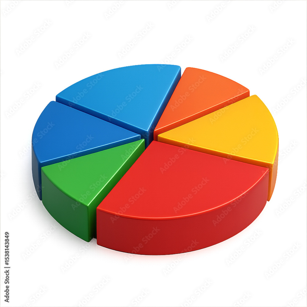 Poster colorful 3d pie chart on black background for data visualization