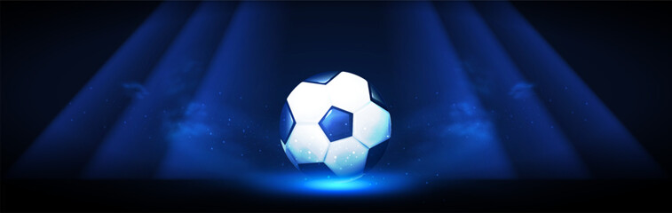Soccer ball with speed and power light effect. Sports background. Match design.