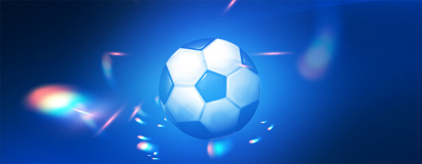 Soccer ball with speed and power light effect. Sports background. Match design.