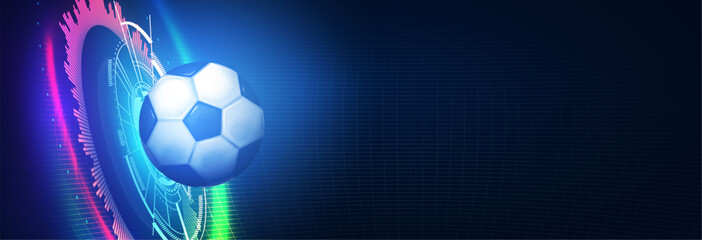 Soccer ball with speed and power light effect. Sports background. Match design.