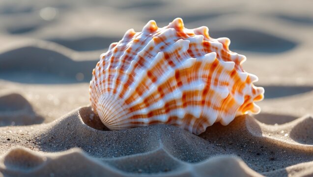 A stunning image of a seashell on a sandy background.