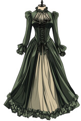 A beautiful illustration of a classic European dress. Elegant old-fashioned European fashion