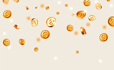 Flying money. Golden coins. Win and success design.