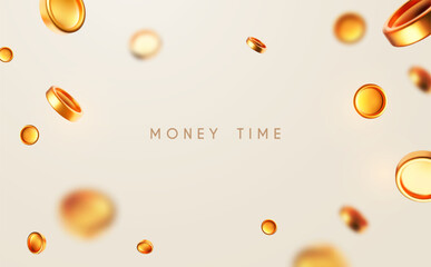 Flying money. Golden coins. Win and success design.