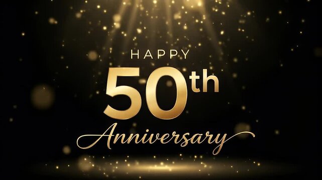 Elegant 50th Wedding Anniversary Gold Logo Animation on Black Sparkling Background