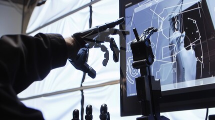 Robot Hand Using Digital Screen – a futuristic and interactive visual. The robot hand engaging with the digital screen highlights advanced technology and innovation.
