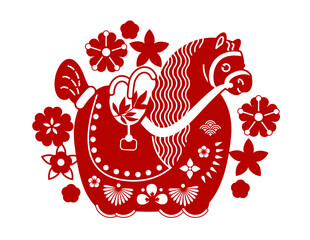 Cure horse character for Happy 2026 Chinese New Year, Year of the Horse! Lunar calendar holiday paper cut design with cute horse.