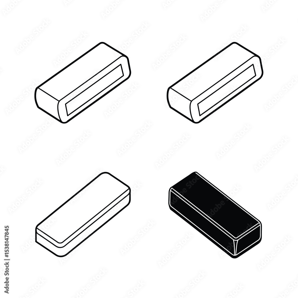 Poster isometric rectangular shapes in different styles featuring outlines and filled color illustrations