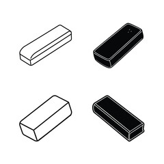Isometric illustration of eraser shapes in outlined and solid black filled styles