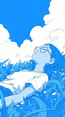 Person Lying in Grass Under a Blue Sky