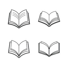 Minimalist outline illustrations of open books representing knowledge education and learning