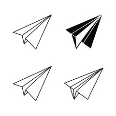 Minimalist paper airplane illustrations in black and white for design and transportation concepts