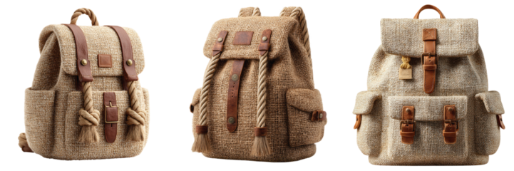Eco-friendly school supplies with rustic jute and canvas backpacks with sustainable design and zero-waste materials for conscious student routines, promoting sustainable student carry essentials