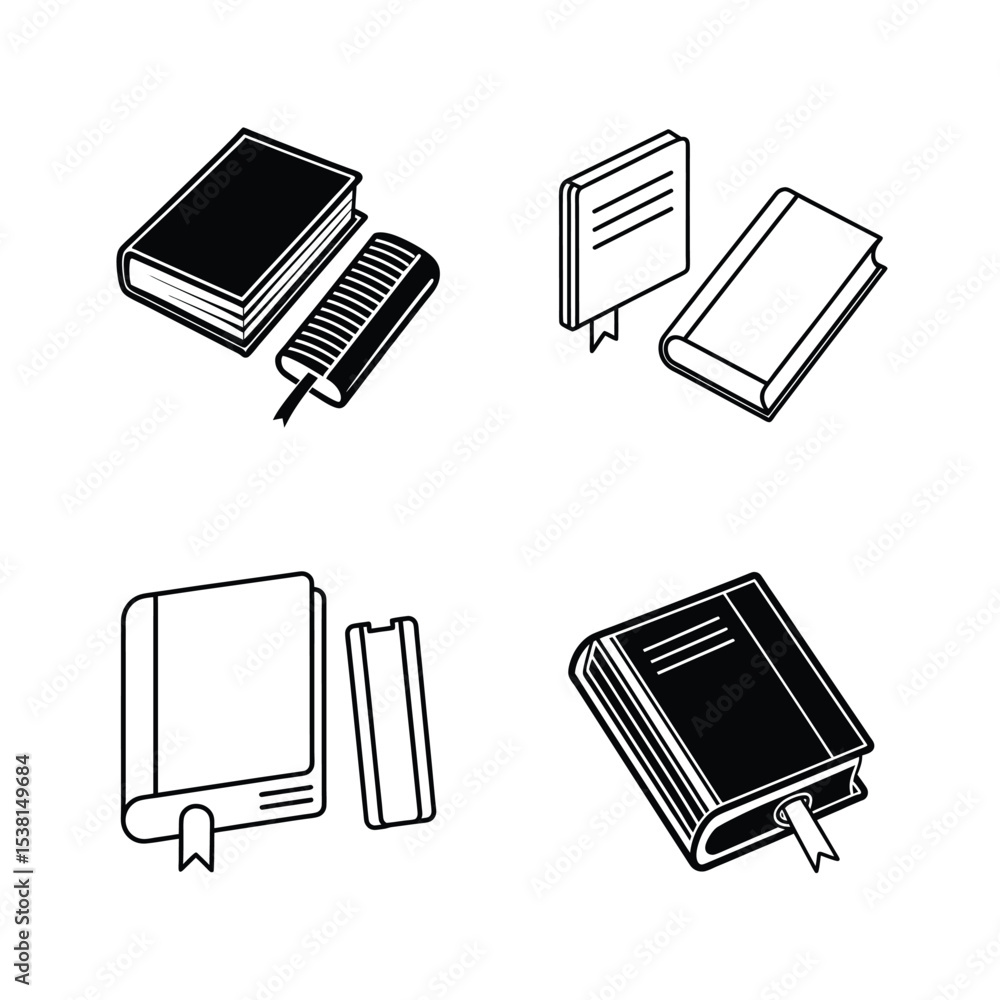 Poster collection of vector books with various styles and bookmarks for educational and reading concepts