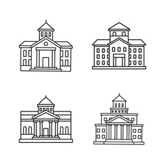 Line art illustrations of various government buildings and classical architecture designs