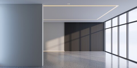 Modern Empty Room with Vertical Black Wood Slats, Blank Wall Space for Poster or Ads, 8K 3D Render