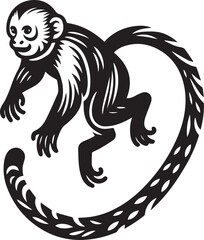 Capuchin Monkey Simple Black and White Vector Illustration