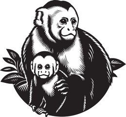 Capuchin Monkey Simple Black and White Vector Illustration