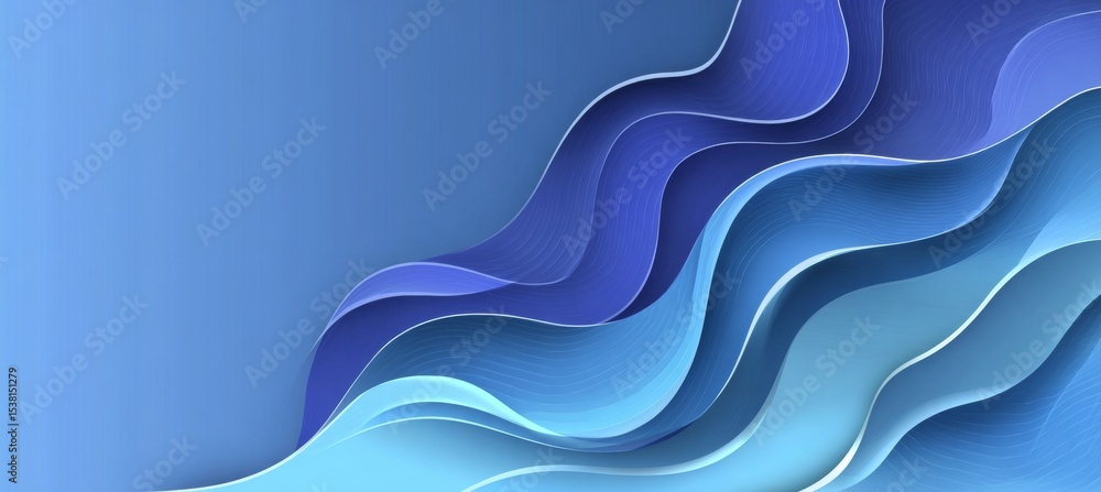 Poster abstract blue paper cut design with dynamic waves and smooth textures for creative background art