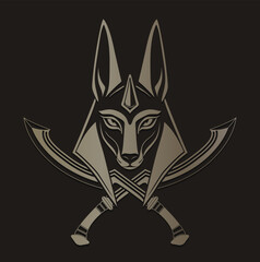 Obraz premium Anubis egyptian jackal head god with crossed khopesh swords symbol