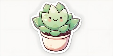 Adorable Kawaii Cactus Character on the white background