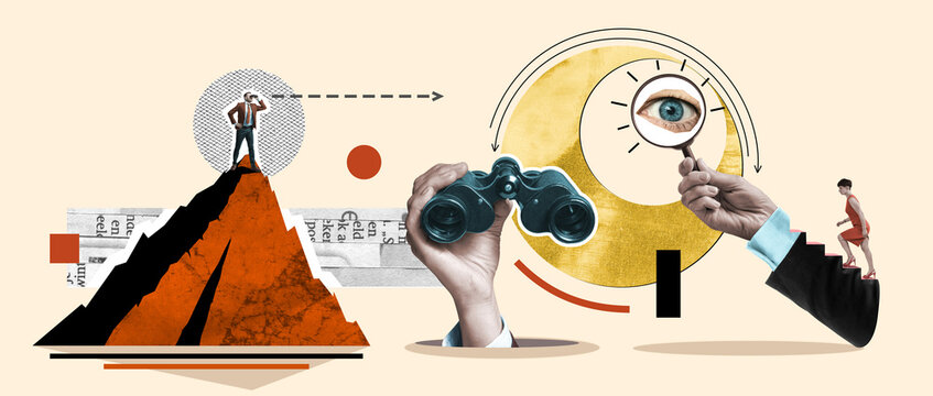 Set of concepts on the topic of business analytics and strategic thinking, leadership, finding solutions, optimization and success.