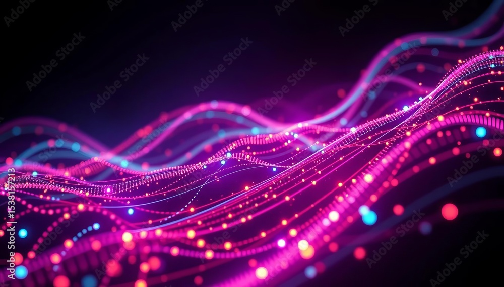 Wall mural abstract digital data streams flowing, glowing circuits on dark background, virtual, code