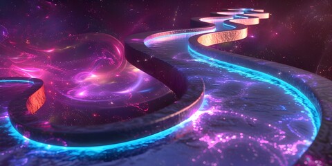 Futuristic Background with Bokeh Lights and Neon Waves

