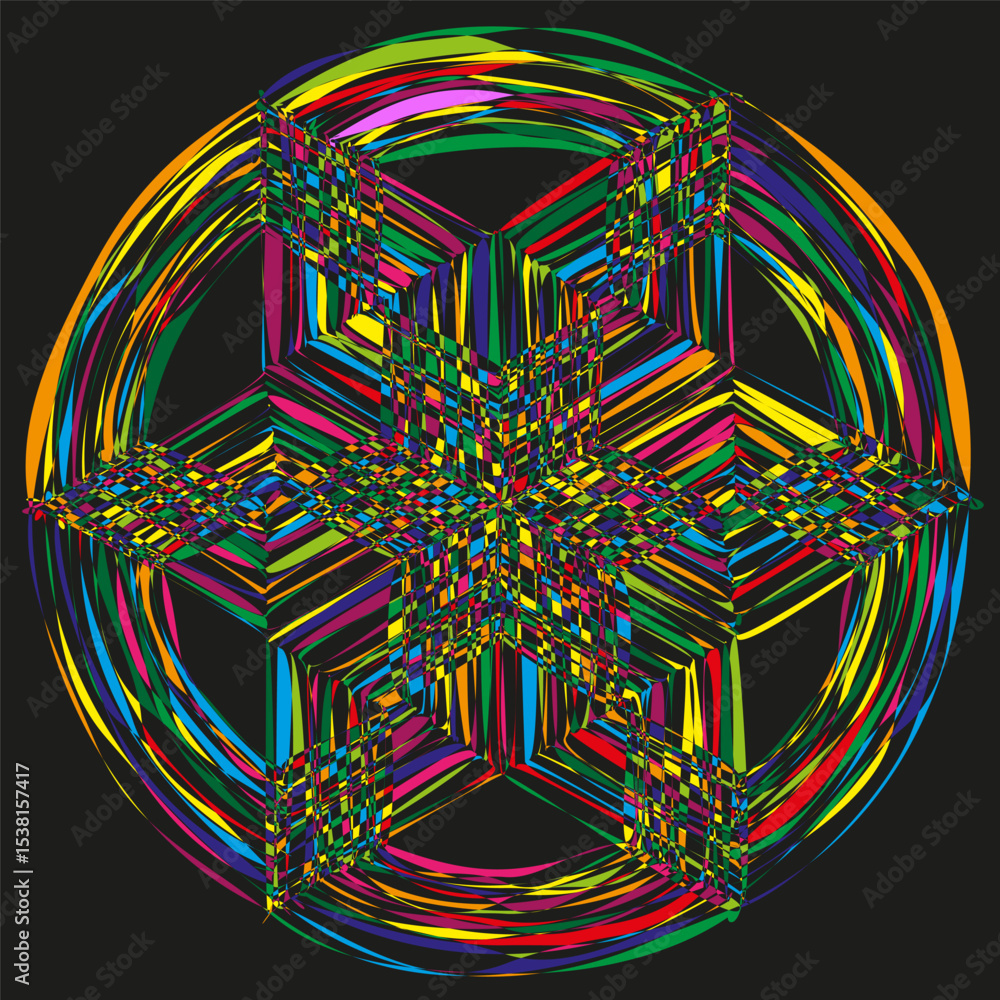 Aufkleber rainbow star shape. abstract vector mandala. colorful layered pattern. symmetric psychedelic form.