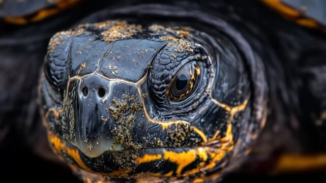 Close-up of a Turtle's Eye and Face, Showing Detailed Texture and Color