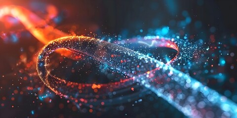Abstract background with pink blue glowing neon lines and bokeh lights