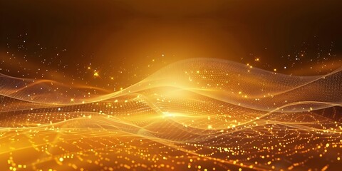 Abstract Yellow Energy Waves with Flying Particles