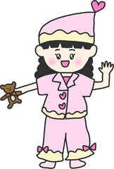 Girl in pink pajamas character illustration