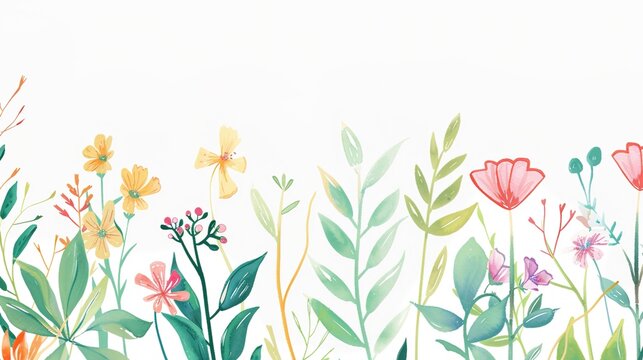 White Background Herbaceous and Floral Plants – a fresh and natural visual. The white background highlights the delicate details of herbaceous and floral plants, creating a clean and elegant botanical