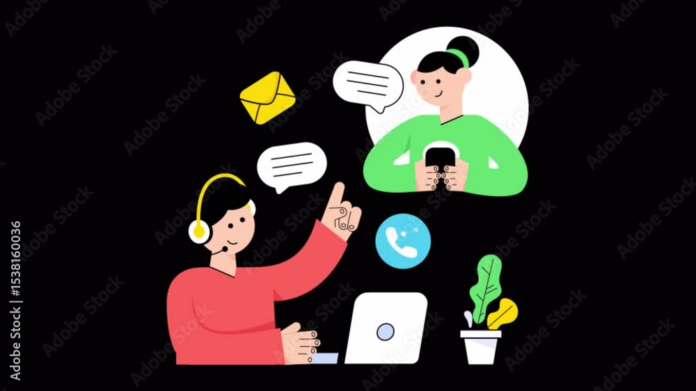 Poster call center 2d flat animations on transparent background