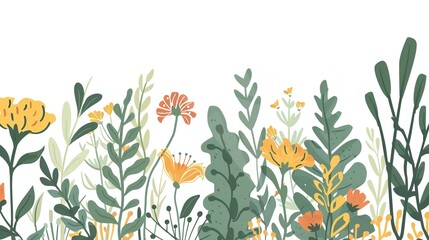 White Background Herbaceous and Floral Plants – a fresh and natural visual. The white background highlights the delicate details of herbaceous and floral plants, creating a clean and elegant botanical