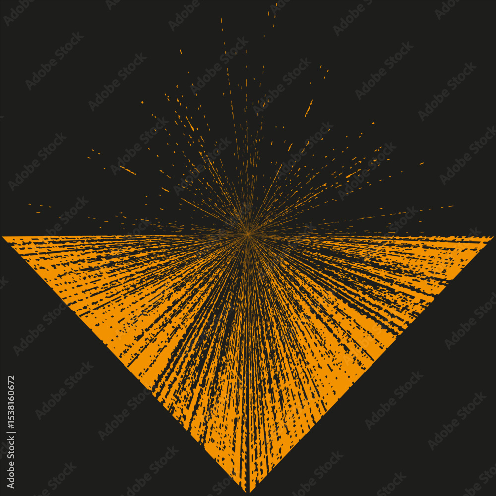 Poster triangular ray formation. abstract vector shape. golden light streams. dynamic orange pattern.