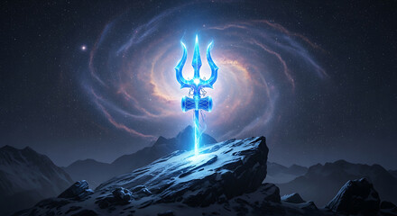 Shiva's Trident on Mount Kailash Under the Swirling Cosmos © Kreatopia